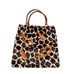Vintage Cecconi Piero Brown Animal Print Pony Hair Italian Shoulder Bag 90s Y2K